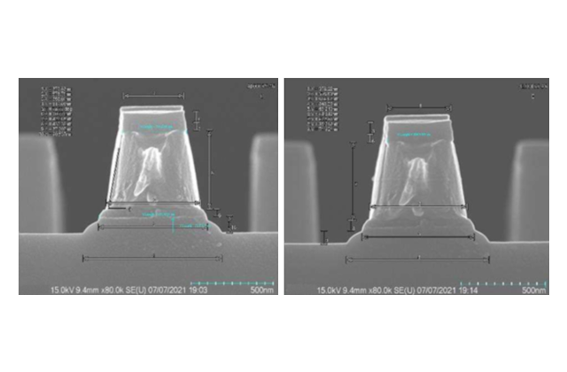 Слой Al-Cu толщиной 4000А в случае формирования изолированных структур (центр и край пластины соответственно)