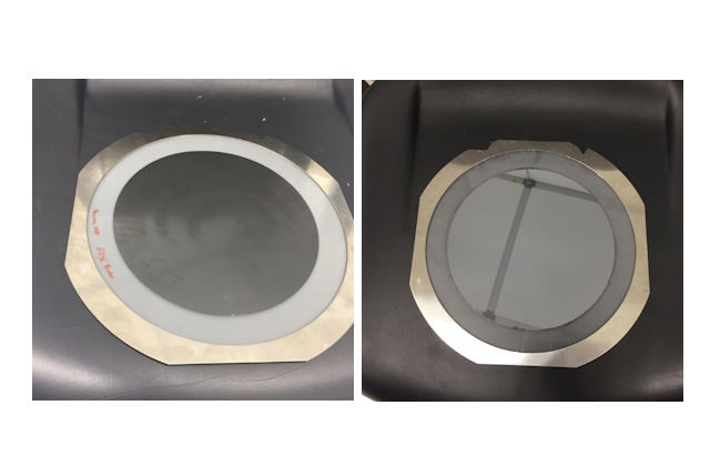 Пластина после лазерного дебондинга и последующей отмывки соответственно